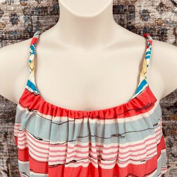 MNG by Mango Stripe Mini Sun Dress Size L Elastic Waist Lined - Picture 2 of 11